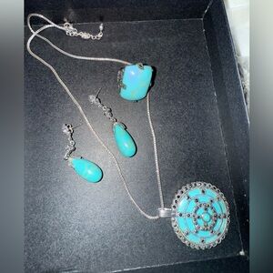Turquoise and Silver Necklace Set
